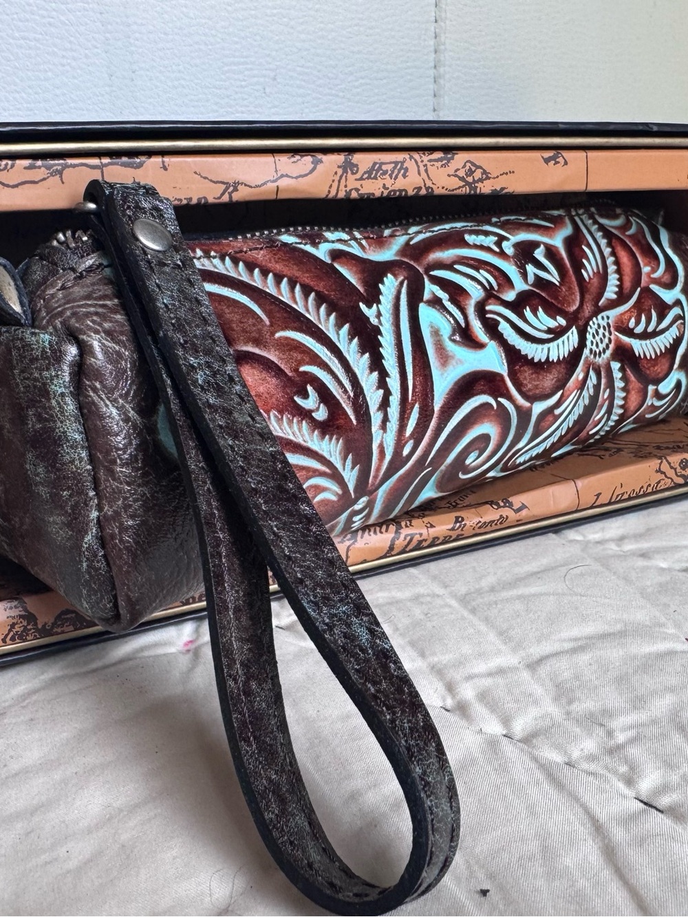 Patricia Nash Tooled Turquoise Isla Leather Wristlet